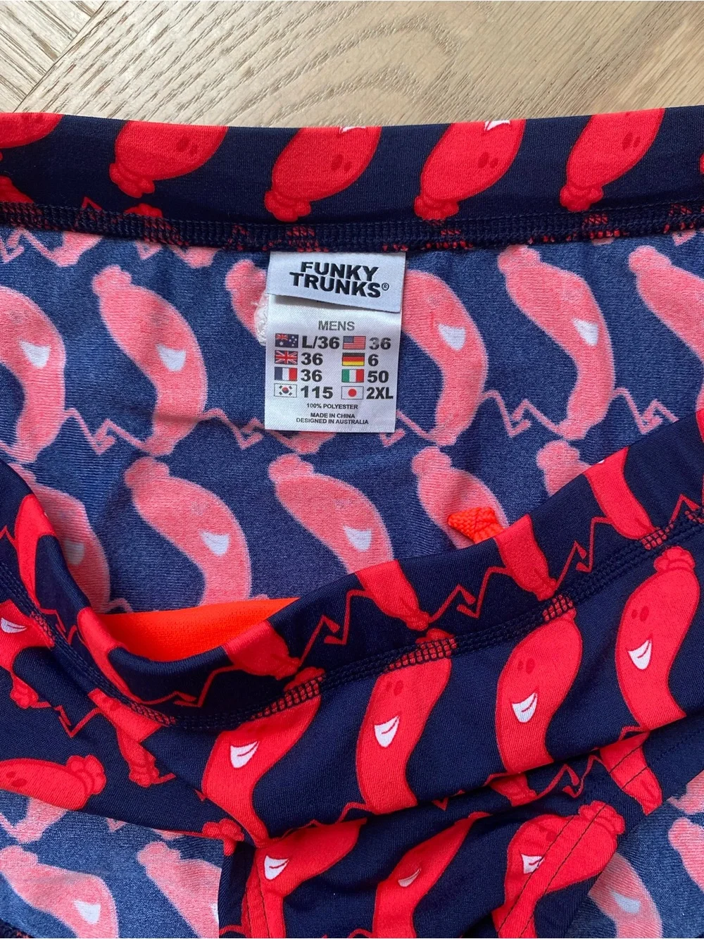 Men's Navy Swim Trunks with Red Pepper Print